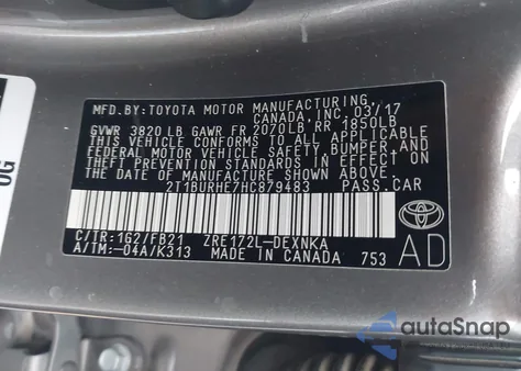 2017 Toyota Corolla Le z USA, uszkodzony, nr VIN 2T1BURHE7HC879483